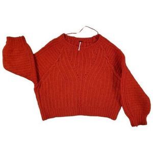 Free People Sweater Womens Small Red Carter Knit Pullover Sweatshirt Cropped